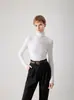 Suéter de Lã Yangzi 120S Lavável à Máquina Fino Fiado Gola Alta para Mulheres, Top Suéter Seamless Slim-Fit para Outono e Inverno