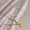 Collar Francés Retro Colorido con Cuentas Acero Titanio Sol Mujer Lujo Ligero Nicho Alta Gama Pequeña Pieza Redonda Capas Cadena Clavícula