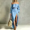 Conjunto de dos piezas para dropshipping transfronterizo europeo y americano 2026, nueva colección de otoño, conjunto de vestido cruzado de color liso estilo francés casual para mujer