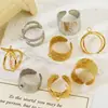 Anillo Abierto de Acero Inoxidable Chapado en Oro de 18K, Anillo Ajustable Martillado/Hueco con Colgante, Accesorios para Anillos DIY
