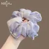 Scrunchie estilo coreano azul-acinzentado cool com padrão de tinta e borda de contas em fio fino para mulheres, novo acessório de cabelo suave para 2026