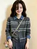Suéter Tricô Listrado Patchwork Jeans Estilo Coreano Feminino 2026 Outono/Inverno Estiloso Versátil Camada Base A14591
