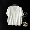 Look de Verano que Realza la Clavícula~Translúcido y Soñador~Cárdigan Cubre Traje de Punto Holgado con Cuello en V de Lino Lyocell para Mujer H060109