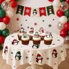 Faixa de aniversário de Natal transfronteiriça com elementos de pinguim, faixa de letras para festa, decorações suspensas espirais, toppers de bolo e enfeites de exibição