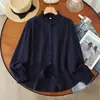 Camisa de manga larga de gasa de algodón de doble capa con cuello alto de encaje, estilo francés, artística, suave, agradable para la piel, transpirable, camiseta base de algodón puro