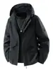 Chaqueta casual para exteriores con capucha desmontable, parches en los brazos, a prueba de viento, cómoda, puños ajustables de velcro, diseño entallado