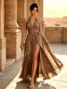 Vestido largo de noche de dama de honor para banquete, nuevo modelo 2026 Europa y América, transfronterizo, 845W, cuello en V, ceñido a la cintura, con abertura alta