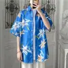 Camisa Floral de Manga Curta Estilo Hong Kong Retro Ulzzang para Homens, Camisa Solta Ins Estilo Harajuku, Roupas de Proteção Solar para Casais na Praia Tendência