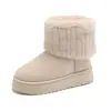Botas de nieve de suela gruesa de talla grande para mujer, invierno 2024, nuevas, con mangas forradas de vellón, cálidas, con dobladillo en el medio, zapatos de algodón Mao Mao Mao