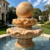 Escultura em Pedra Estilo Europeu Fonte Bola de Pétala Mármore Branco Grande Exterior Pátio de Villa Água Corrente Bacia de Pedra Paisagem