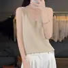 Nuevo Chaleco Camisola de Tencel + Lino para Mujer con Cuello en V y Pedrería, Top de Punto Versátil Casual Elegante de Moda