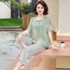 Conjunto de Dos Piezas de Top de Gasa de Manga Corta de Verano para Mamá Nuevo Estilo 2026 Moda Elegante Tallas Grandes para Mujeres de Mediana Edad y Mayores