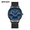 Reloj de cuarzo Sanda New 1110 de malla de cuero con volante para hombre, moderno y elegante.
