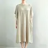 Verano 2026 Nuevo Vestido Holgado de Color Sólido de Manga Corta Talla Grande Cuello Redondo Ropa de Casa para Mujer