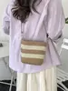 Bolso de Hombro Único Estilo Nuevo, Tipo Cubo para Debajo del Brazo, Tejido de Paja con Retazos, Tejido a Mano, Bolso Cruzado de Rayas de Moda para Viaje y Playa para Mujer
