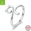 Pingente de prata quente s925 prata esterlina gato lua anel de abertura design de temperamento nicho Anel Vagalume