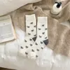 Calcetines Gruesos de Cachemir para Mujer en Otoño e Invierno Calcetines Gruesos de Felpa con Forro de Borrego Estilo Japonés Rayas con Lazo Calcetines de Media Pantorrilla de Cachorro