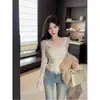 Top Sexy de Cuello en V Pure Spice Girl para Mujer Otoño e Invierno Estilo Chanel Camisa Base con Lazo Camisa Interior Top Ajustado