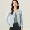 Cardigan feminino Bai Cai Rong 2026 100% caxemira pura com design de gola redonda, corte solto e camada base de tricô