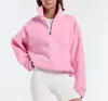 Sudadera Versátil Estilo Europeo y Americano para Mujer, Color Sólido de Nicho, Simple Estilo Ins, Corte Holgado, Forro Polar, Engrosada, Cálida, Cuello Solapa, Chaqueta con Media Cremallera