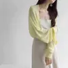 Top cárdigan de punto de seda helada estilo francés para mujer, chaqueta fina de verano, chaleco, vestido camisola, chal, cobertura exterior