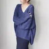 Suéter de Mohair Sintético con Cuello en V para Mujer Otoño Temprano Holgado Perezoso Suave de Punto Hueco Top Pulóver