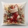 Funda de almohada navideña Muñeco de nieve Regalo Funda de almohada estampada Decoración de Navidad para sofá, dormitorio, sala de estar Funda de cojín Felpa corta