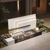 Estanque de peces de agua corriente de acero inoxidable, estanque de carpas paisajístico, estanque de peces prefabricado con filtración circulante integrada para patio de villa