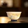 Mojing Lana de Cordero Porcelana de Jade Hielo de Jade Carpa Pintada a Mano Cerámica Juego de Té Taza para Anfitrión Hogareño Juego de Té Kung Fu Taza de Degustación