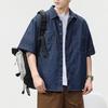 Camisa de manga curta retrô estilo japonês Duffy Primavera e Verão Camisa jeans bonita de meia manga Duffy para homens Camisa de manga curta solta