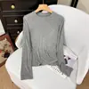Camiseta elástica de mezcla de cachemira suave y pegajosa, amigable con la piel, de venta caliente, camiseta casual de manga larga para mujer de alta gama, capa base de otoño e invierno