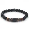 AliExpress Venta caliente Piedra Ojo de Tigre Diamante Negro rueda de microdiamante espaciador de cuentas pulsera pulsera hombres