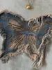 Camiseta de Manga Corta para Mujer con Diseño de Bordado de Mariposa Tie-Dye, Talla Grande, Top de Verano Adelgazante que Ceñe la Cintura con Hombros Normales