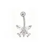 Piercing de ombligo de estilo europeo y americano con zirconia, barra de acero inoxidable, accesorios de cobre y base con rosca externa atornillable