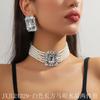 Corea del Sur Vintage Perla Diamante Borla Cadena de Cuello Celebridad Cibernética Sentido del Diseño Elegante Flor Lazo Cadena Clavicular Collar para Mujer