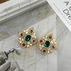 Broche Barroco Vintage Abuela Gema Verde Elegante Corte Elegante Gema Pin Plata Aretes Set Accesorios Mujer