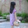 Vestido Cheongsam de Manga Curta Raglan Onda para Meninas 2026 Verão Estilo Chinês Vestido Hanfu Estilo Chinês Cheongsam Melhorado