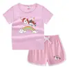 Camiseta de Verano Redonda de Unicornio Pantalones Cortos Casual Coreano Camiseta Básica Absorbente de Sudor Dulce Conjunto de Camisetas Interiores para Niños