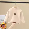 Camiseta Base de Forro Polar Semi-Alta para Niñas Otoño Invierno Ropa Interior Infantil Camiseta de Dibujos Animados Camiseta Cálida de Manga Larga para Niña Moderna