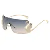 Gafas de sol de moda sin montura, estilo nuevo, para cruzar fronteras, con patillas únicas en forma de cisne, estilo callejero de alta gama europeo y americano, gafas de sol adelgazantes