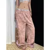Comercio transfronterizo Calle nicho Pantalones deportivos Estampado de leopardo sucio Parche VIKK Tie-dye Gris oscuro Pantalones casuales