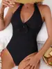 Nuevo Traje de Baño Europeo y Americano de Comercio Exterior Transfronterizo Ajustado con Volantes y Abertura Traje de Baño Sexy Traje de Baño Popular Transfronterizo de Amazon