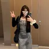 Vestido Gris de Lunares con Tirantes Finos Estilo Francés para Mujer, Nuevo Conjunto de Vestido Elegante Bodycon Primavera Temprana 2025