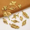 Colgante de Acero Inoxidable Hoja de Oro Encanto de Pluma Hoja Accesorios para Joyería Hecha a Mano DIY Colgantes para Pendientes Collares