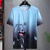 Traje de Manga Corta para Hombre Verano 2024 Nueva Marca de Moda Ins Seda de Hielo Top de Media Manga Camiseta Casual de Cuello Redondo de Secado Rápido