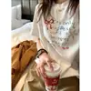 Camiseta Estampada Dulce para Mujer, Blanca de Manga Corta Verano 2026 Casual Perezosa Holgada Camiseta para Capas Internas, Top de Algodón Puro