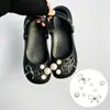 Accesorios para Zapatos Croc Negro y Plateado Camelia Brillante DIY Flor de Zapato de Pedrería de Alta Gama Hebilla de Zapato Joyería de Perlas Accesorios