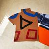 Miyake Moda Estampada Plissada Mais Vendida Blusa Feminina Fina Gola Alta Manga Curta Verão Nova Temperamento Camiseta Fashion