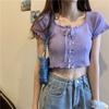 Camiseta feminina de manga curta com gola quadrada e design de nicho de verão, estilo Spice Girl, estilo chique de Hong Kong, na moda