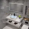 Banheiro de Hotel Pia de Lavar Minimalista Moderno Lavatório de Mármore Cuba de Sobrepor Conjunto de Gabinete de Lavatório de Camada Dupla